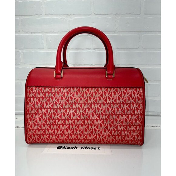 Michael Kors duffle bag satchel jet set travel purse MK signature bright red mlt - Picture 3 of 8